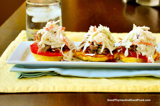 Slow Cooker Pulled Pork with Griddle Corn Cakes